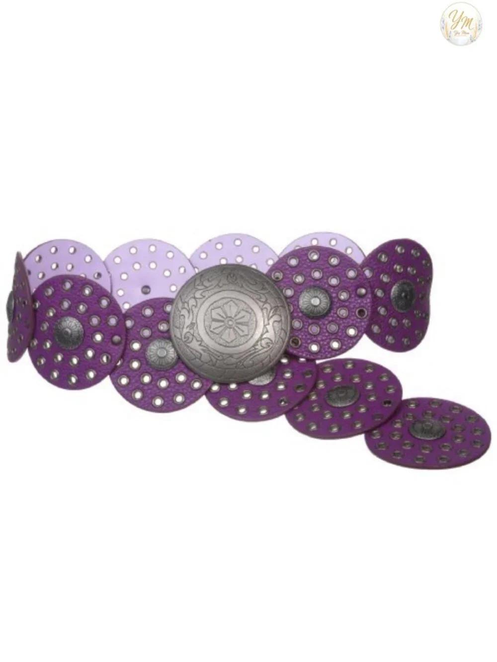 Wide Boho Disc Concho Leather Link Belt with Antique Silver Hardware